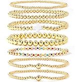 Bohxantium 7PCS Gold Beaded Cross Bracelets Set for Women Stackable Boho Stretch Colorful 14K Gold Plated Beads Ball Bracelet Stack Christian Jewelry Accessories Non Tarnish Birthday Friendship Gift