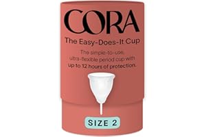 Cora Menstrual Period Cup | Comfortable, Easy to Use | Medical Grade Silicone | Flexible Fit | Leak Proof, Sustainable, Reusable Alternative to Tampons/Pads (Size 2, Medium-Heavy Flow)