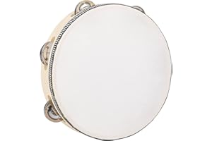 FENDIROCIK Tambourine for Adults Wooden Tambourine Hand Held Drum Bell Birch Metal Jingles Percussion Percussion Gift Musical Educational Instrument for Church Party(8 inch)