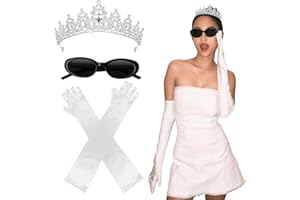 BRIMEKICHIO Princess White Tiara Gloves Sunglasses Headphones, Princess Costume Accessories Women Bachelorette Party Decorations