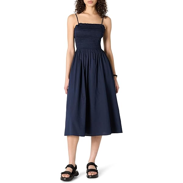 easel denim dress Easel Smocked Neck Maxi Dress Washed Denim/S at Amazon Women's Clothing  store