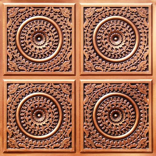 117 Antique Copper Ornament 12x12 Pattern Ceiling Tile 2x2 Fire Rated Glue Up.