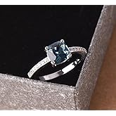 Koguxuix 14k White Gold Plated Sterling Silver Peacock Blue Topaz Square Diamond Ring Gemstone Ring Aquamarine Gemstone Wedding Bridal Band Ring for Women (7)