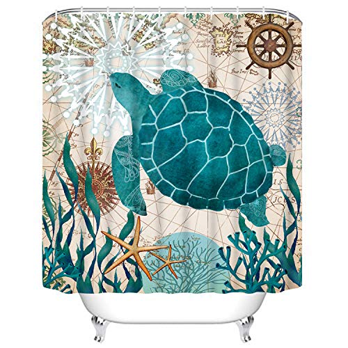 Bathroom Shower Curtain Sea Turtle Ocean Creature Landscape Shower