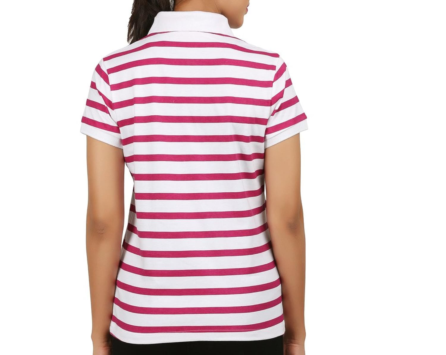 clifton womens small stripes half sleeve collar polo t-shirt-meganta