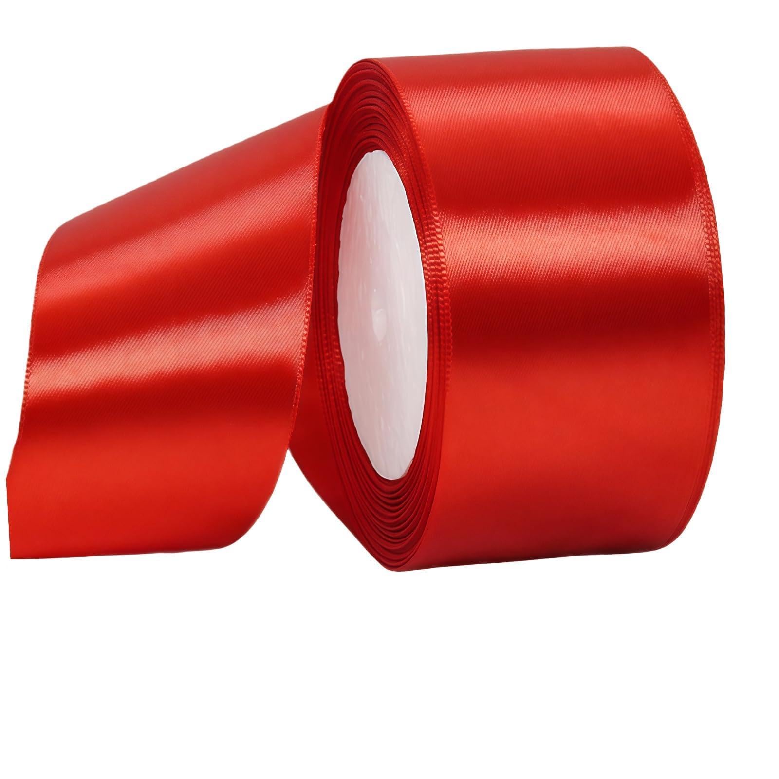 Red Ribbon 50mm for Gift Wrapping 22M,Red Satin Ribbon 50mm Wide for Crafting Cake,Hair Bow,Polyester Ribbon Christmas Decoration,Wedding Car Decor