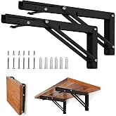 Storystore Folding Shelf Brackets, 12 Inch 2 Pcs Black Stainless Steel | Collapsible Bracket Design, for Bench Table, Shelf Hinge Wall Mounted Space Saving DIY Bracket