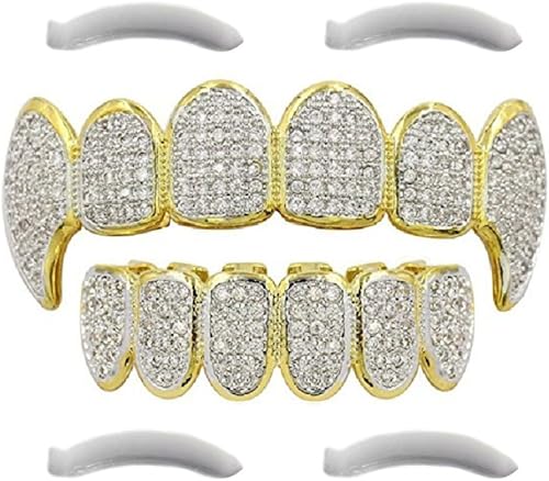 Iced Out Grillz Mit Micropave Look 24 K Vergoldet Cz Diamanten Inkl 2 Extra Beissschienen Amazon De Schmuck