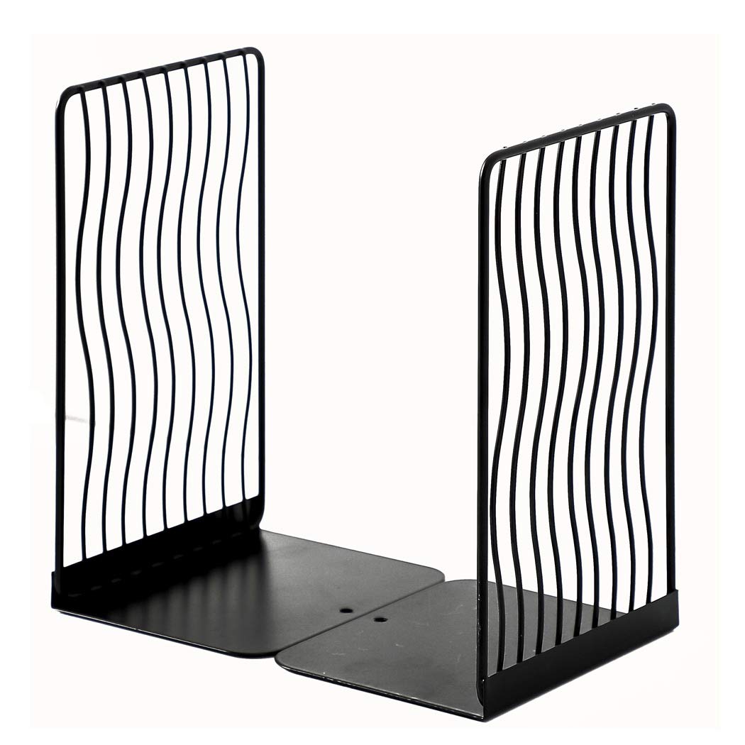 SIPLIV Minimalist Style Bookends Metal Adjustable Books Holder Stand Book Rack Desk Bookend - Curve, Black