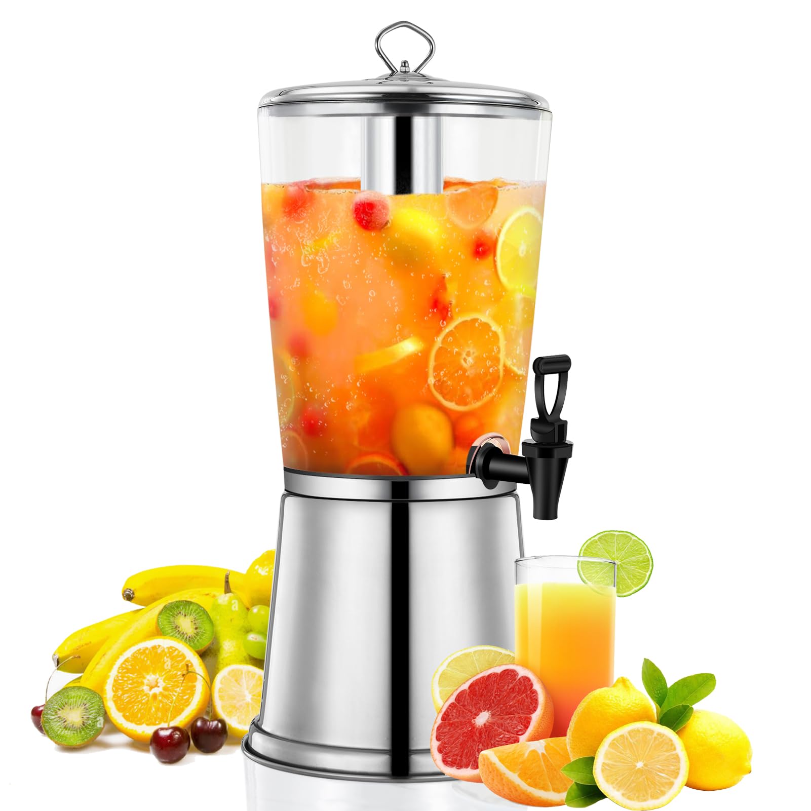 Photo 1 of 2 Gallons Beverage Dispenser With Stand, Drink Dispensers for Parties, Stainless Steel Juice Dispenser with Ice Tube and Spigot, Punch Dispenser For Parties