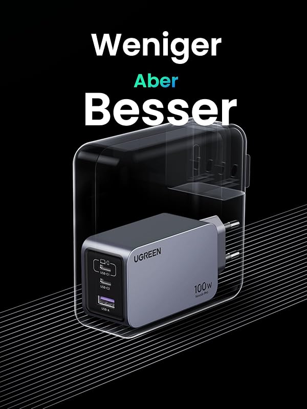 USB C Ladegerät 100W, Nexode Pro Mini Charger, GaN 3-Port Netzteil