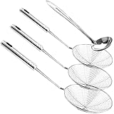 Skimmer Spoon, SKOCHE 4 Pack Stainless Steel Spider Strainer Skimmer Spoon, Donut Spoon, Skimmer Spoon for Kitchen Deep Fryer