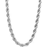 AILPIWE Silver Plated Rope Chain Necklace for Women, 4mm Dainty Silver Rope Link Chain Necklace 22 Inches
