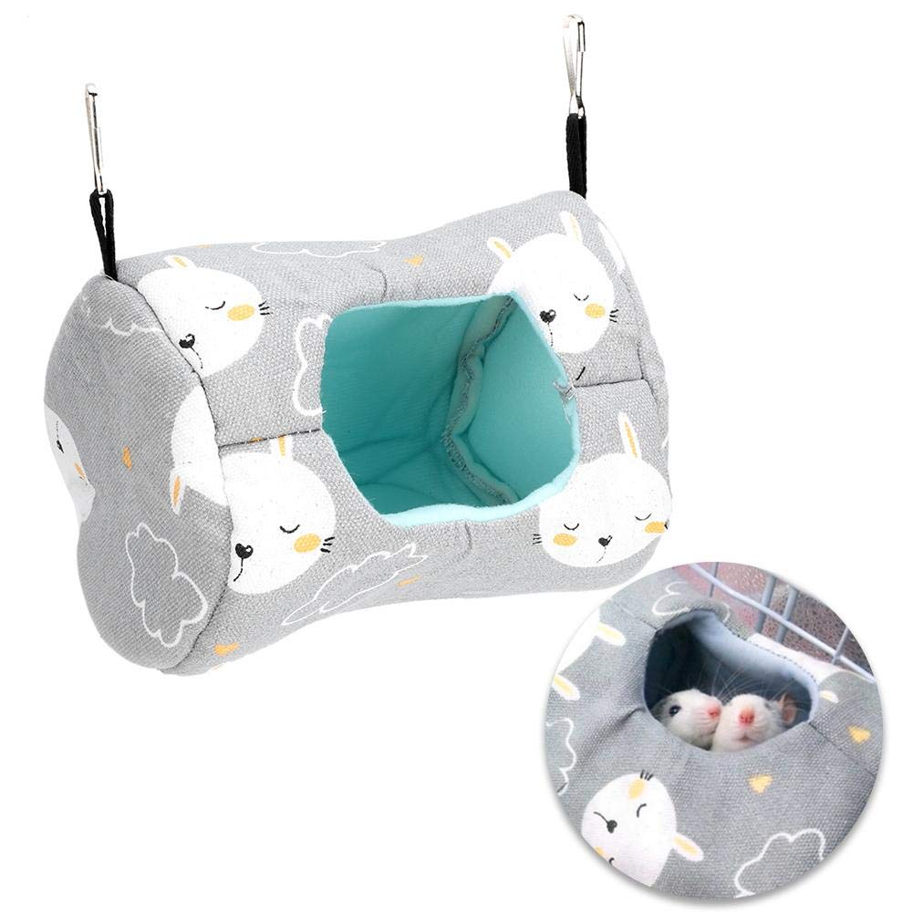 Cikonielf Hamster Hanging House Hammock Canvas Small Animals Cage Sleeping Nest Pet Bed Rat Hamster Toys Cage Swing(Gray Small Rabbit)