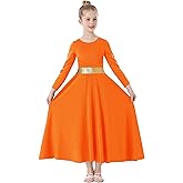 TLMNU Girls Praise Dance Dress Metallic Gold Liturgical Worship Church Robe Full Length Swing Lyrical Costume