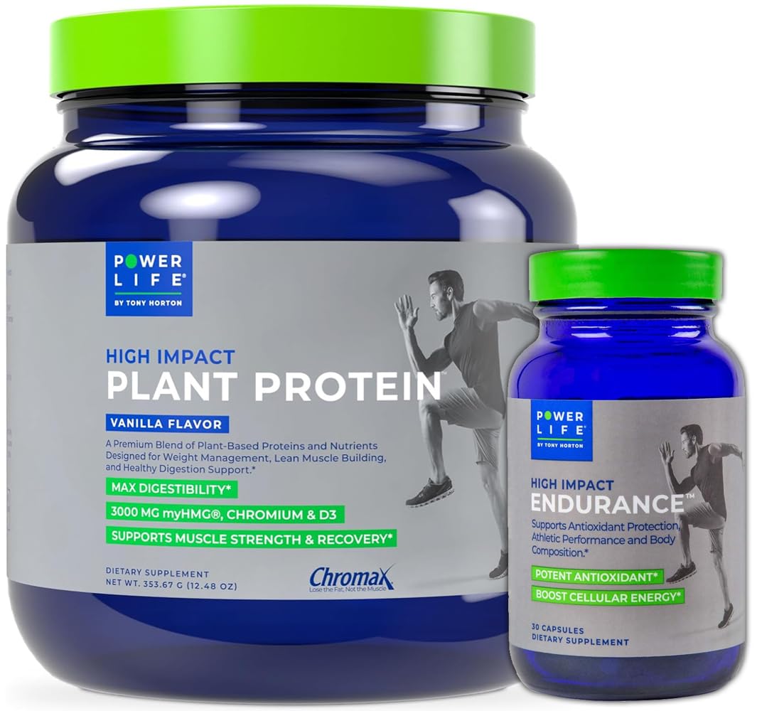 POWERLIFE High Impact Plant Protein (Vanilla - New Formula) with 3000 MG of HMB, No Sugar Added, Non-GMO High Impact Endurance