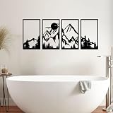 ESTART 4 Pcs Mountain Range Metal Wall Art Decor 25 x 43 cm Rustic Black view 5