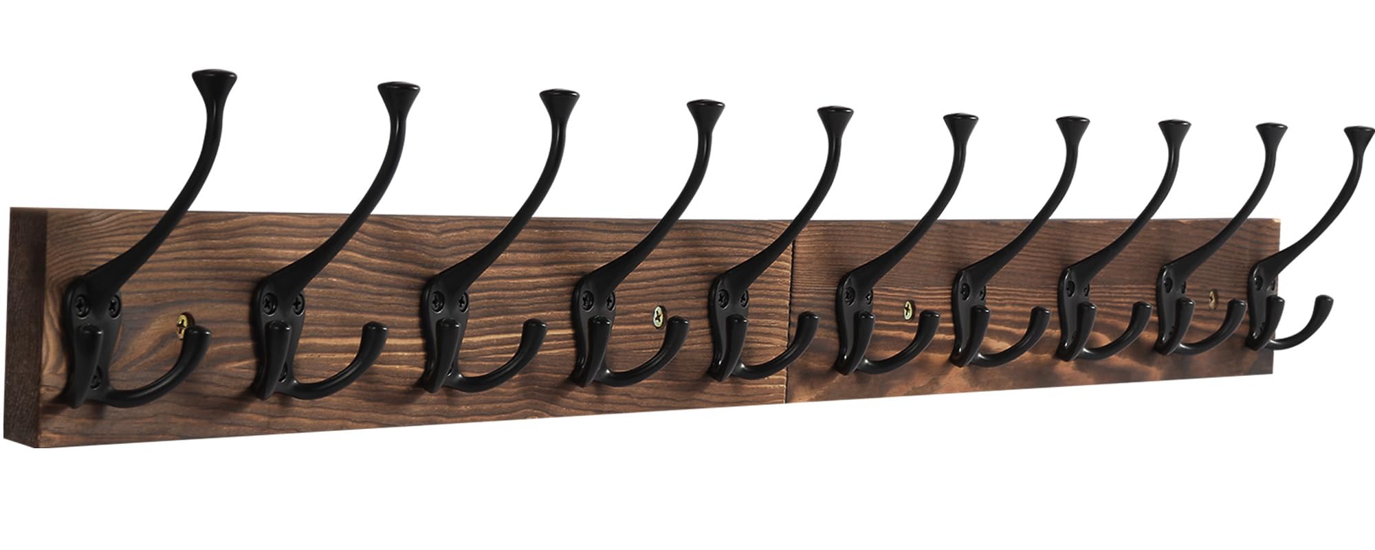 Photo 1 of Gohiuo Rustic 34" Large Coat Rack Wall Mount, Long Wood Coat Hooks with 10 Triple Hooks, Heavy Duty Wooden Coat Hanger Wall Mount for Entryway, Farmhouse Hanging Jackets, Coats, Hats, Bags,Towel