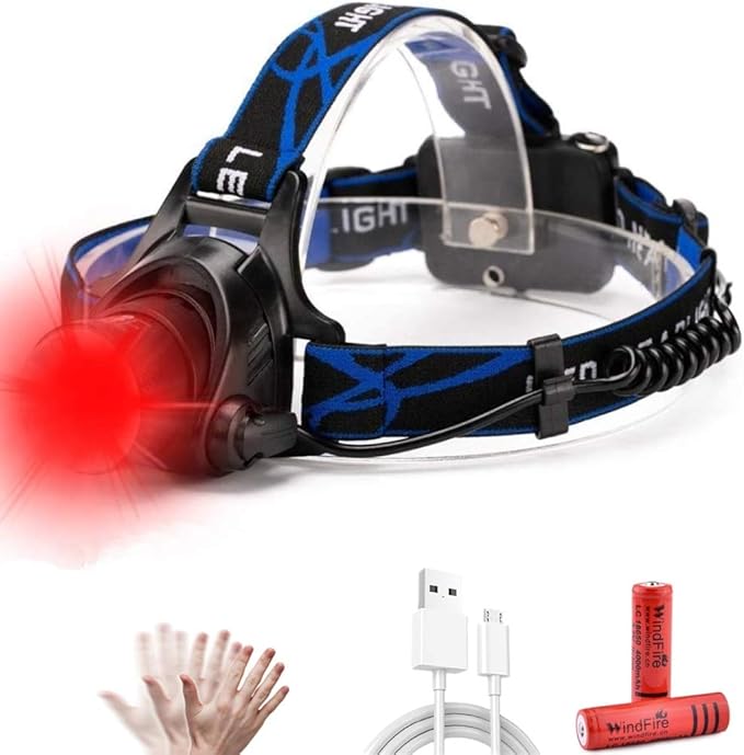 LED Head Torch with Red Light, Zoomable Headlamp USB Rechargeable 600