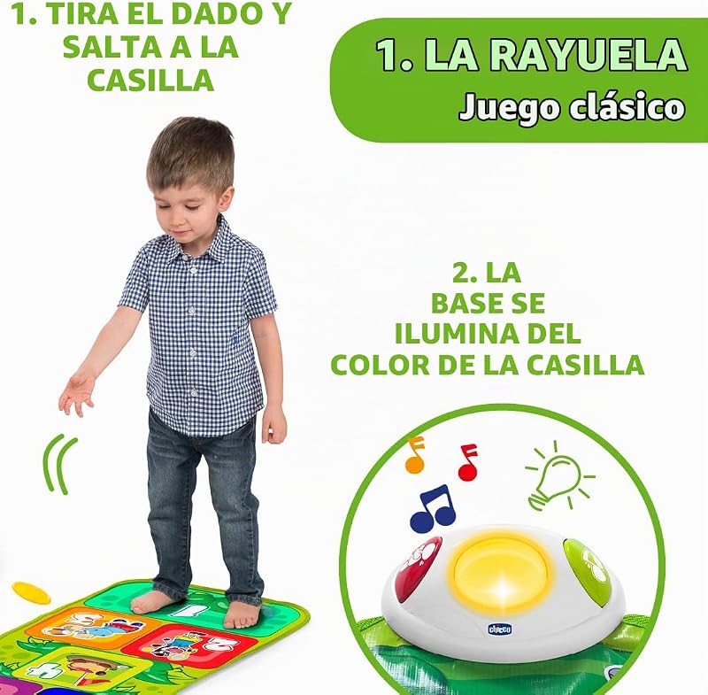 Chicco jump & fit, tapete musical para crianças eletrônicas e interativas com luzes e som para jogar a rayuela, 2 modos de jogo, 150 cm - brinquedos para crianças de 2 a 5 anos