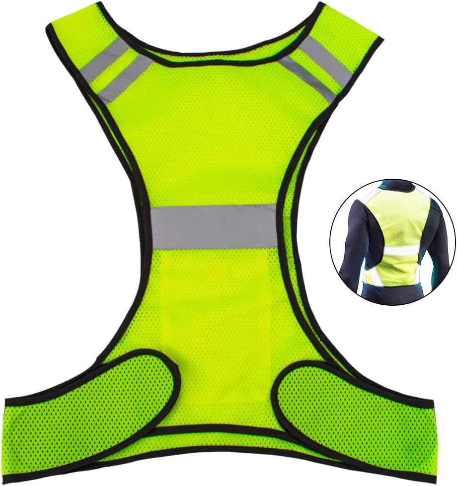 OSOPOLA Reflective Vest - Safety Fluorescence Gear with Pocket for Running Cycling Dog Walking Sports High Visibility