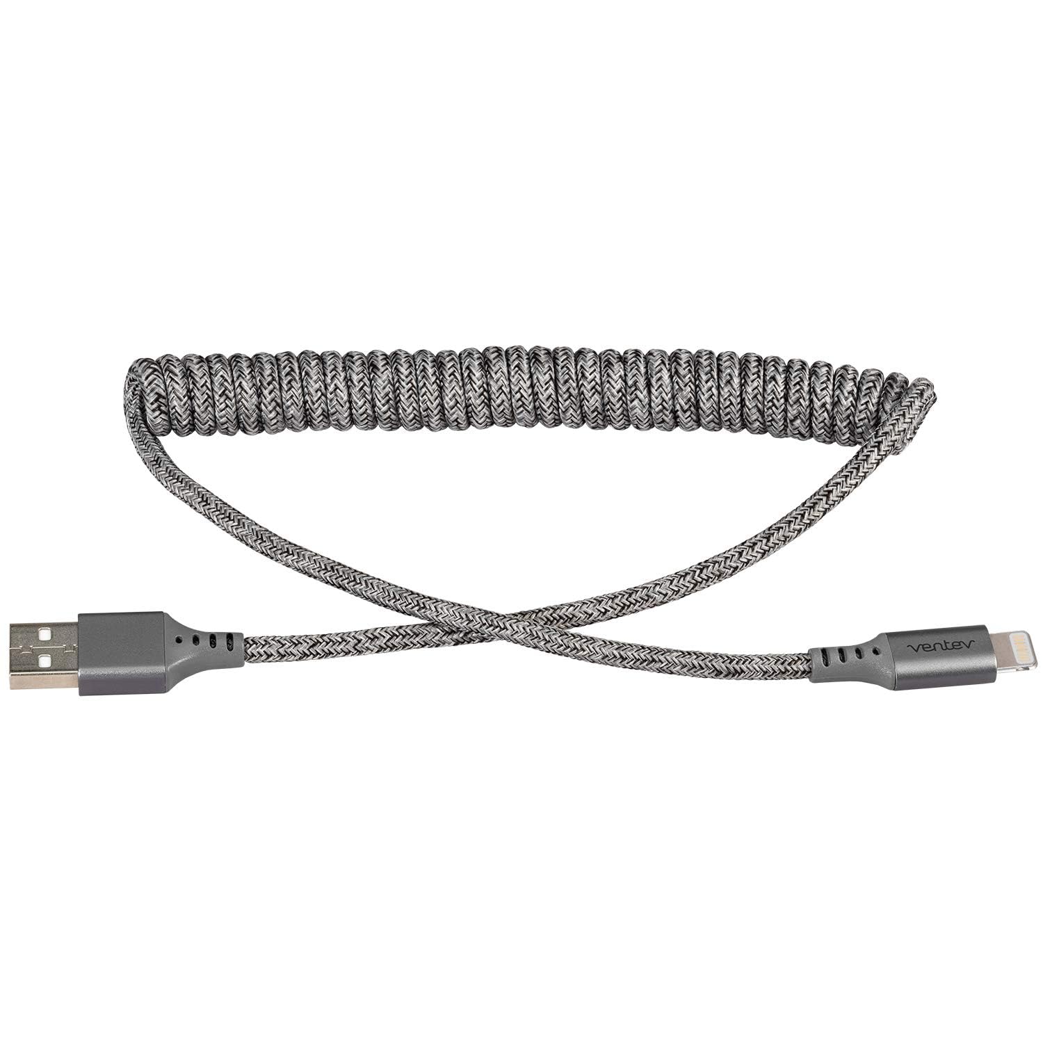 Photo 1 of Ventev Helix 14 in Expandable iPhone Cable | Fast Charging USB-A to Lightning Cable | Coiled MFi Certified iPhone Charger Cord | No Tangle Cord, Conveniently Crafted for The Car iPhone, Gray