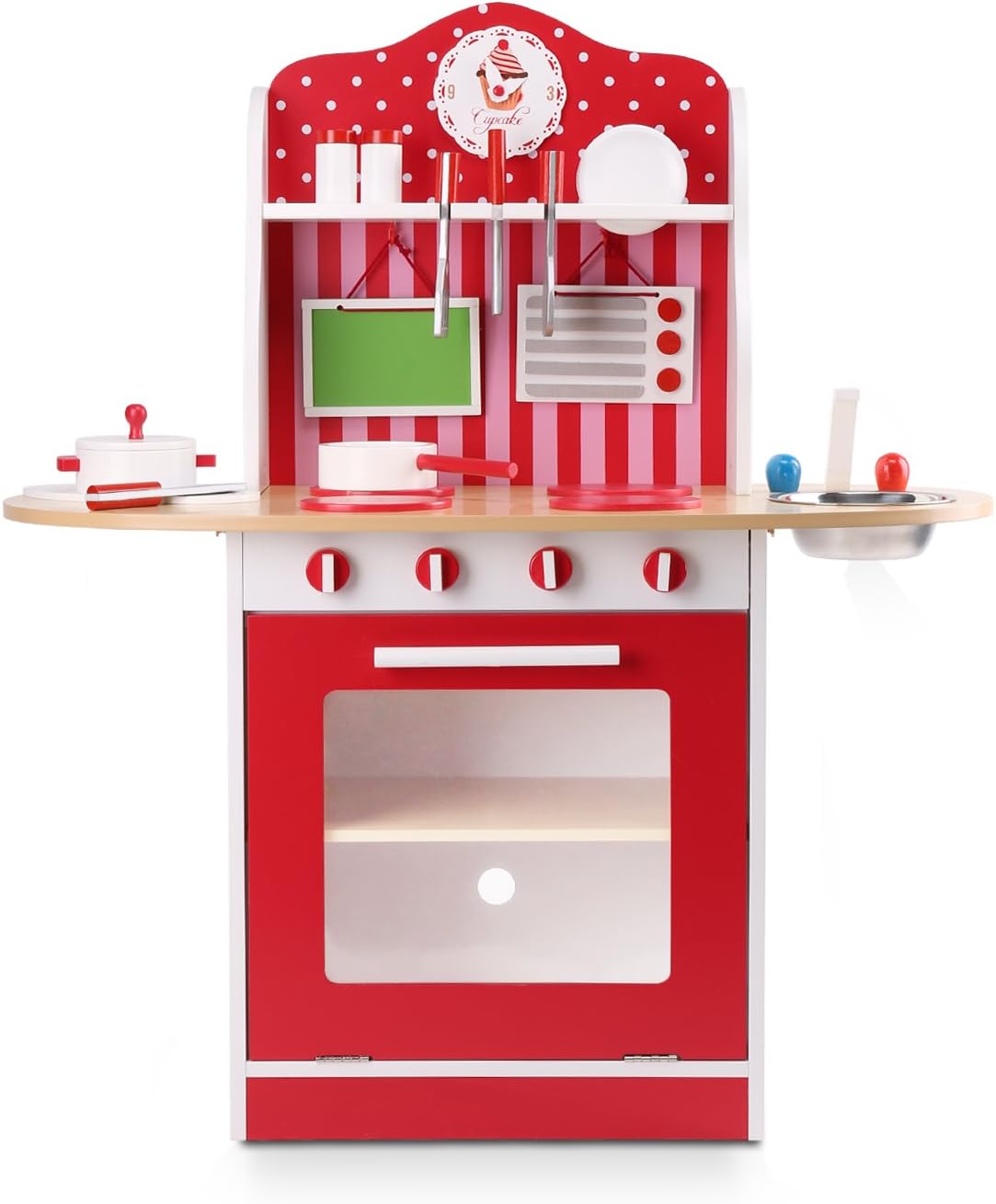 WildBird Care Wood Kids Kitchen Cooking Pretend Playsets for Toddler KDK09
