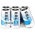 EBL CR123A Battery 6 Count, 123A 123 3V Lithium Batteries 1600mAh High Power, 10 Years Shelf Life