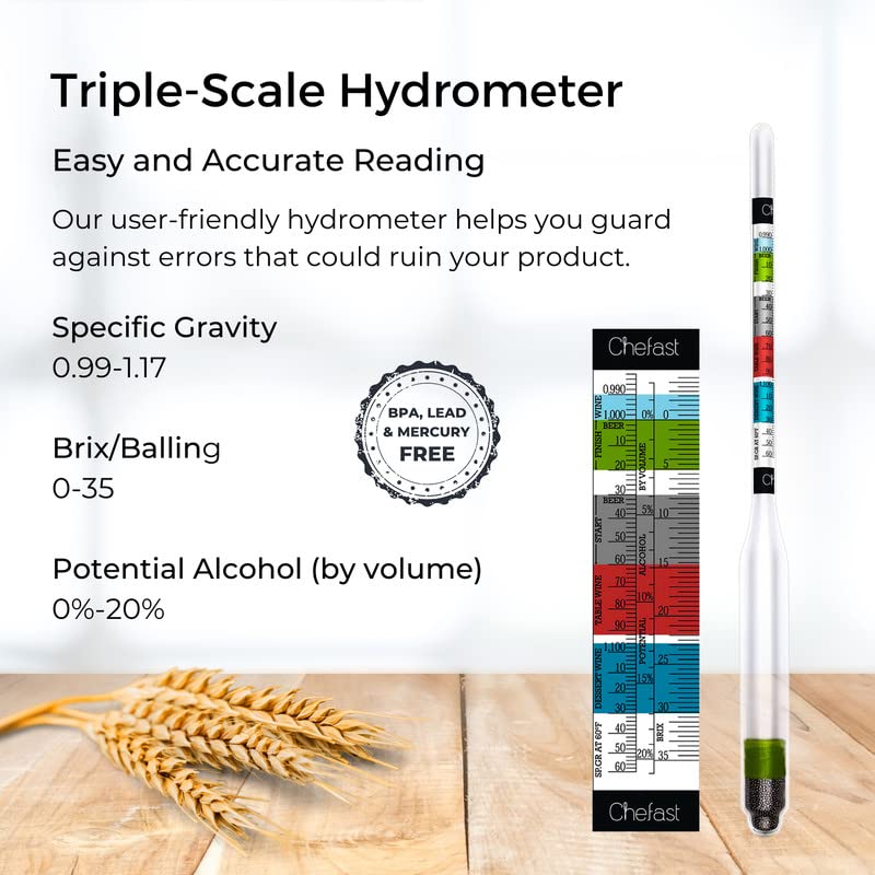 Chefast TripleScale Hydrometer Kit With Plastic Test Jar For Wine