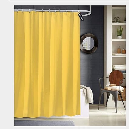Solid Yellow Mustard Ochore Shower Curtains With 12 Hooks Durable