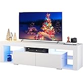 WLIVE TV Stand for 65 to 70 Inch TV, Modern Entertainment Center with LED Lights & 2 Large Storage Drawers, Wood TV Console for Living Room, Bedroom(White)