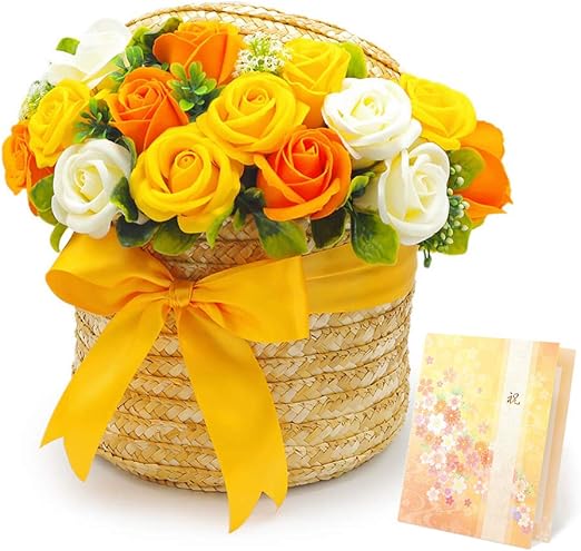 Amazon 電報屋のエクスメール 祝電 フレグランスソープフラワー メルヘンバスケット オレンジ と プレミアムカード電報 のセット 花束 シャボンフラワー 台紙 112 花舞い フラワーデコレーション オンライン通販