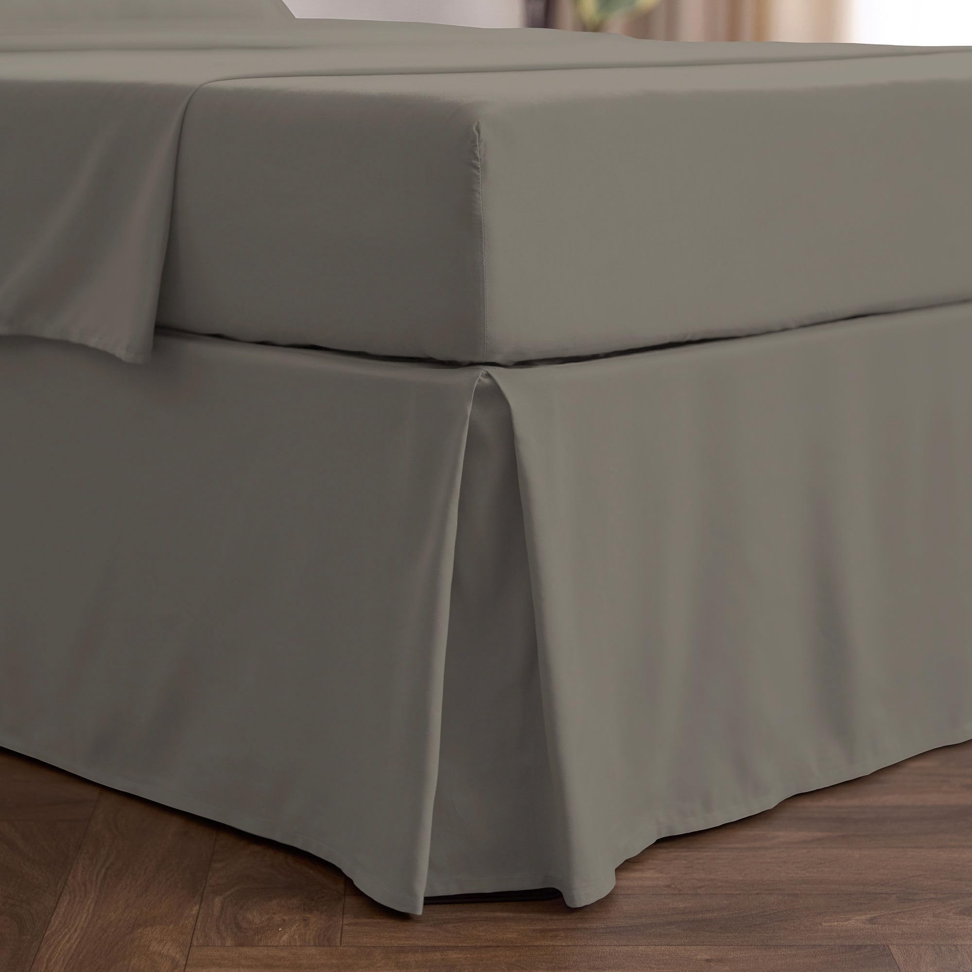 Mellanni Bed Skirt King Size - Bed Skirting - 15-Inch Tailored Drop Pleated Dust Ruffle - Hotel Luxury Bedding - Wrinkle, Fade, Stain Resistant - 1 Bedskirt (King, Dark Taupe)