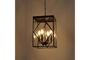 MILUCES Outdoor Pendant Light 4 Lights Modern Outside Chandelier Outdoor Hanging Lantern Light with Clear Glass, Matte Black Exterior Pendant Lighting Fixture for Porch, Yard, Gazebo