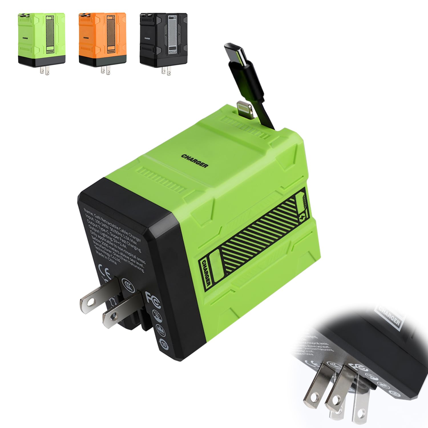 Photo 1 of 2-in-1 Compatible with 120w Fast Charger, 2025 New Retractable Wall Fasts Charging Power Adapter with All in One Foldable Plug, Multi-Functional Fast Smart Charger for Phone, Tablet, Laptops (Green)