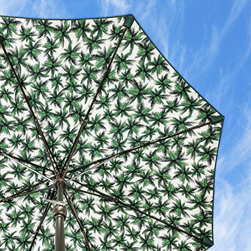 LCH Novelty Design 9 ft Patio Umbrella Outdoor Backyard Deck Table Umbrella Sturdy Pole, 8 Ribs, Crank Open, Push Button Tilting, Green/Coast Tree