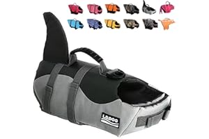 HAOCOO Dog Life Jacket Vest Saver Safety Swimsuit Preserver with Reflective Stripes/Adjustable Belt Dogs (Shark, Large)