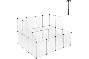 SONGMICS Guinea Pig Playpen with Dense Ramp, Indoor Rabbit Run Hutch Cage, Large Exercise Enclosure with Stairs, DIY Plastic 