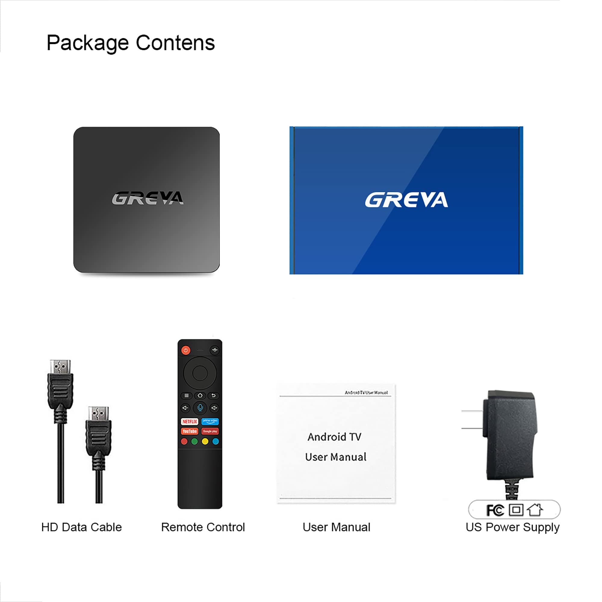 GREVA Android TV Box 11.0 2GB RAM 16GB ROM Support Dual Band WiFi 2.4G/5.8G Voice Remote Control BT 5.0 4K HDR Smart Streaming Media Player