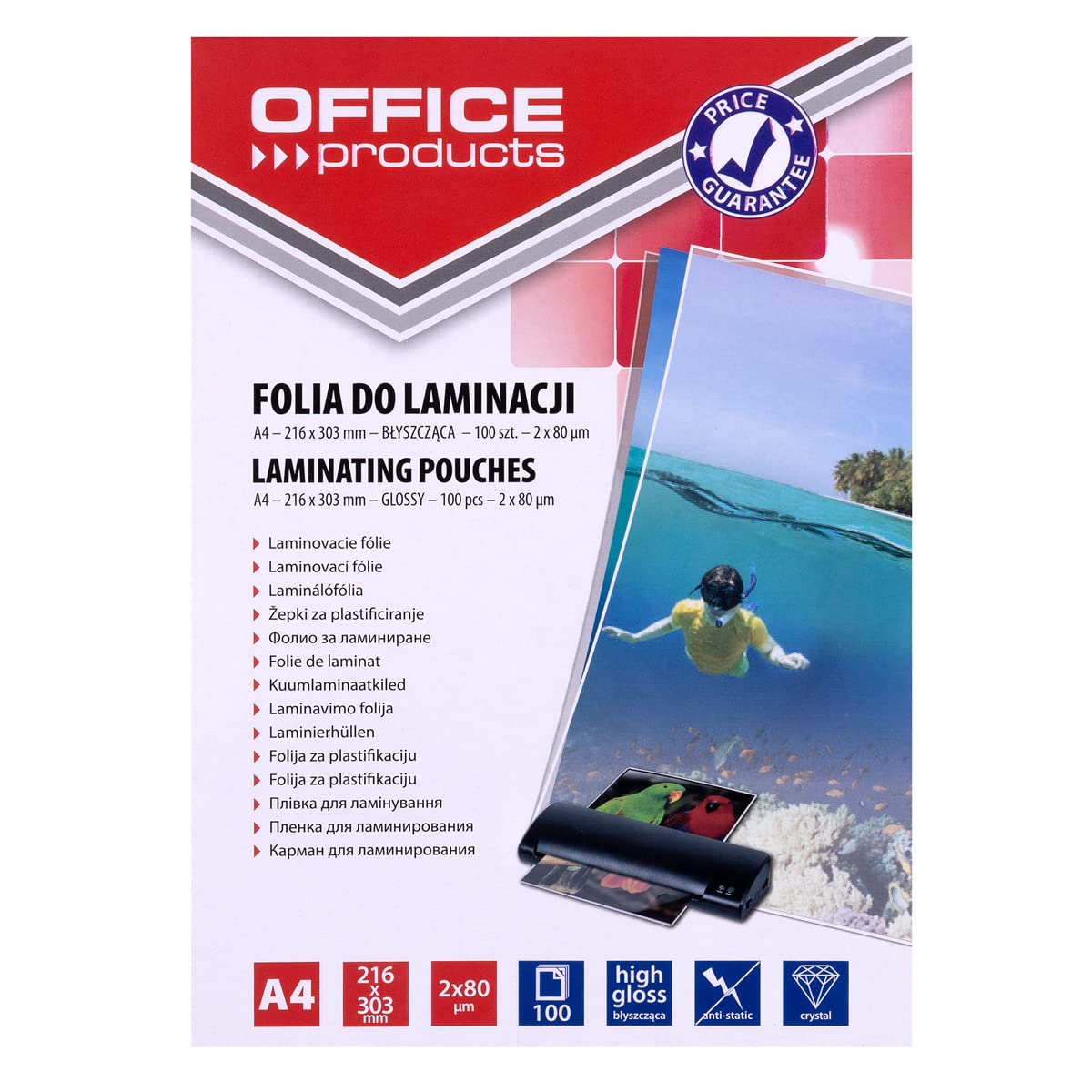 Lamination Foil Office PRODUCYS A4 2x80 MICR; Glossy 100 Pcs Transparent/Presentation/Type-for Lamination/Kind-Glossy/Material-Plastic/Colour-Transparent/Format-A4 / Thickness (mm)-2x80