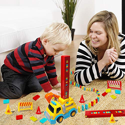 Domino Train, Domino Blocks Set, Domino Construction Vehicle Toys, Building and Stacking Toy Blocks Domino Set for 3-7 Year Old Toys, Boys Girls Creative Gifts for Kids