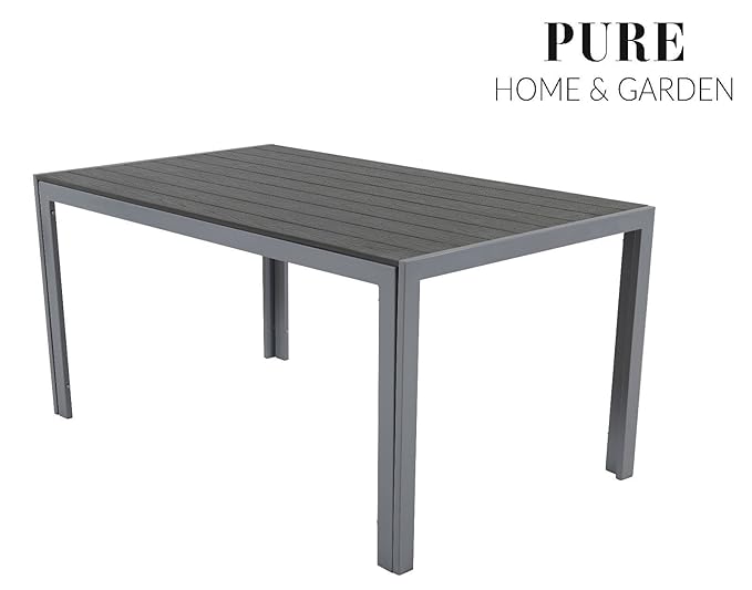 Pure Home & Garden Aluminium Gartentisch Fire XXL mit Polywood Tischplatte, 180x90 absolut wetterfest, Silber aus dem Hause