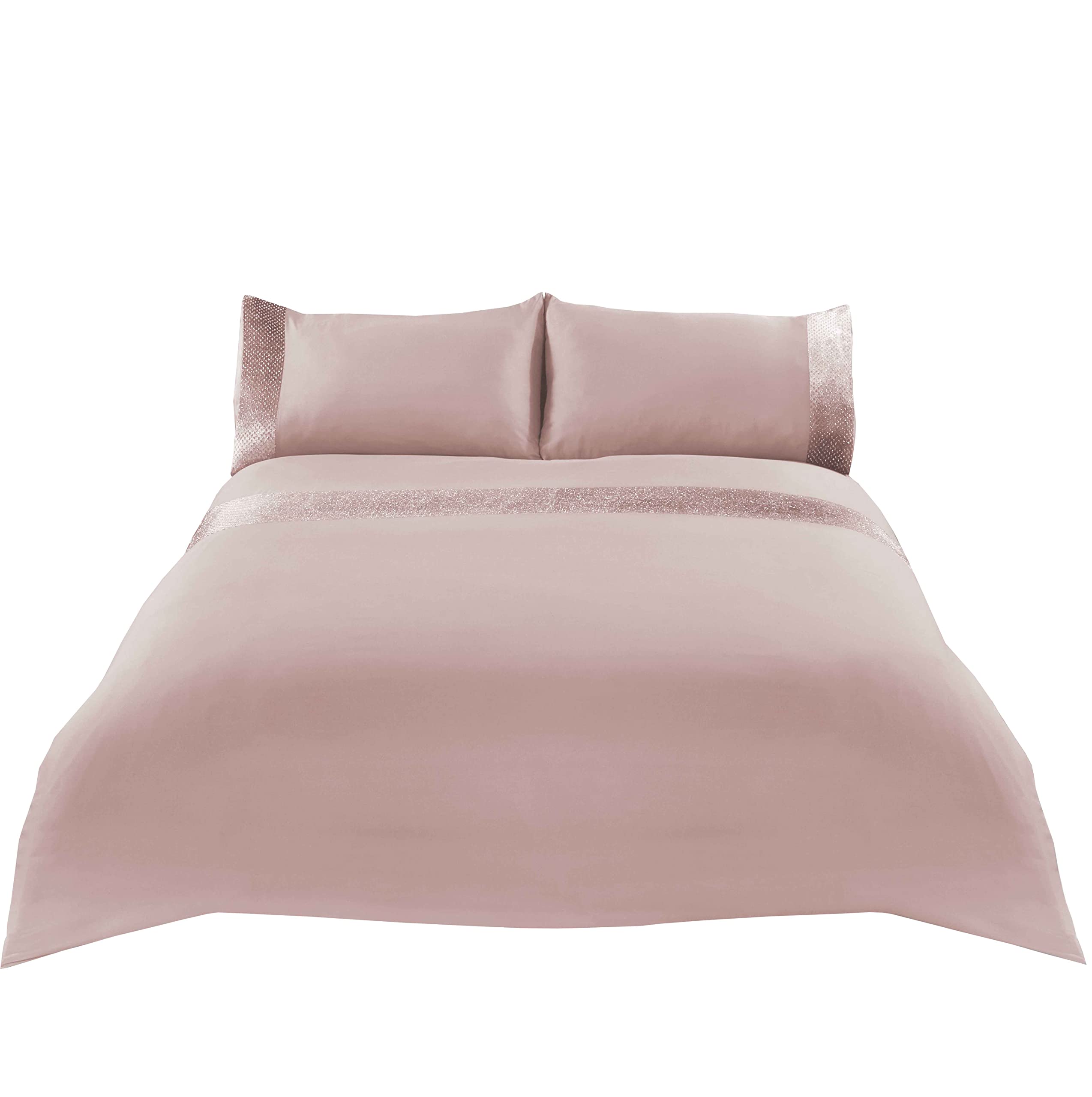 Sienna Glitter Duvet Cover with Pillow Case Sparkle Glitz Velvet Bedding Set - Blush Pink, King