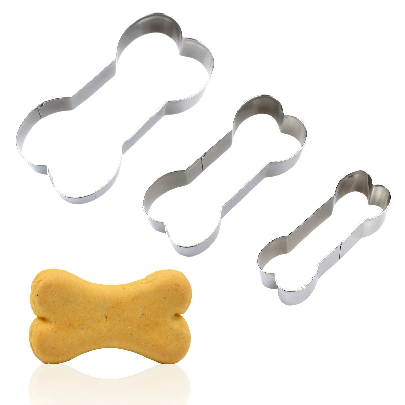 3Pcs Dog Cookie Cutters, Bone Shaped Cookie Cutter, Dog Biscuit Cutter Set 3 Various Size Large/5.2 Inches, Medium/4.5 Inches, Small/3.9 Inches