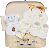 Baby Box Shop Newborn Gift Set Unisex Keepsake Box Rattle Muslin Cloth 7 Pieces