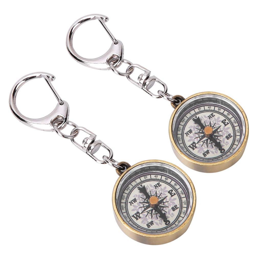 Rodipu Pocket Compass, Outdoor Vintage 2pcs Compass Keychain, Mini Navigation for Mountaineering Hiking Camping