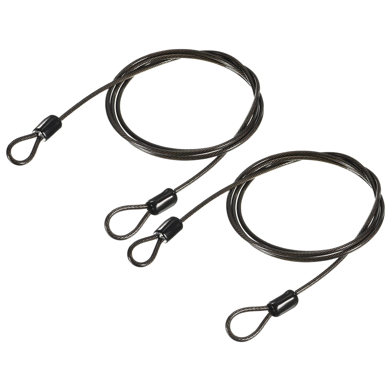 YOKIVE 2 Pcs Security Steel Cables, Coated Baggage Lock Wire Rope with Double Loop | Great for Luggage, Bicycles, Doors (Black, 2.5mmx1m)