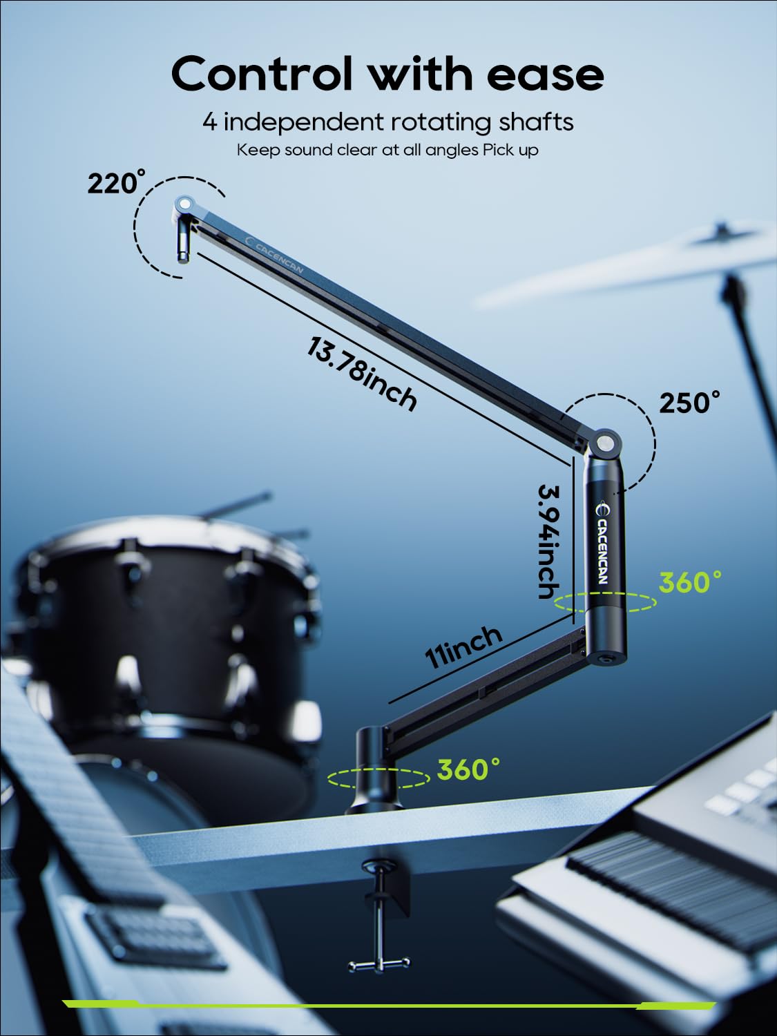 M05 Boom Arm, 360° Rotatable Microphone Stand with Desk Mount, Foldable Desk Mic Arm with 3/8'' to 5/8'' Screw Adapter, Microphone Arm for Live Streaming, Gaming, Podcasting, Radio