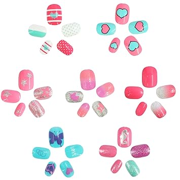 Amazon Com Zooy 84 Pcs Fake Nails For Kids Halloween Press On Pre Glue Full Cover Short Glitter Gradient Color False Nail Kit Rainbow Mermaid Children Nails Decoration Halloween Christmas For Little Girls 7 Pack