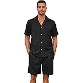 EK4YDNDS Men Pajama Set, Button Up Sleepwear Short Sleeve Pjs Soft Lapel Loungewear with Pockets